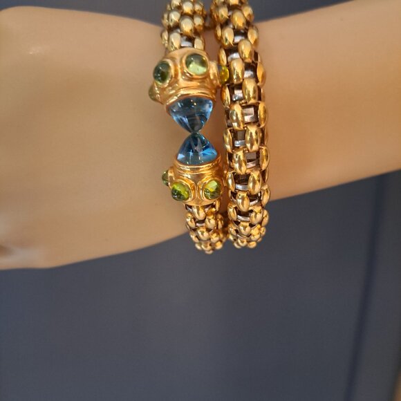 FOPE 18K White Yellow Gold Twist Snake Blue Green Cabochons VTG 1989 RARE - Picture 5 of 12